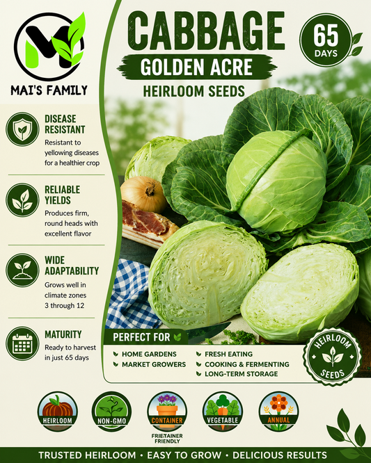 Golden Acre Cabbage Seeds – Heirloom Non-GMO Blue-Green Cabbage
