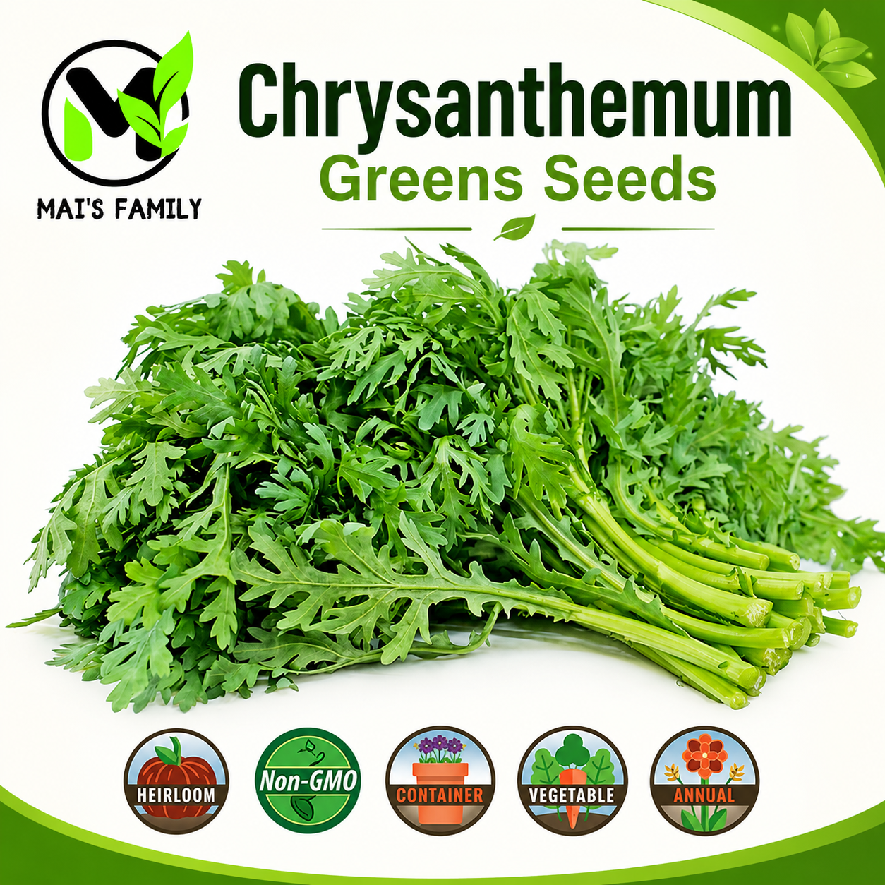 Chrysanthemum Greens Seeds – Annual Heirloom Non-GMO Shungiku Tong Ho Tan O Cai Cuc