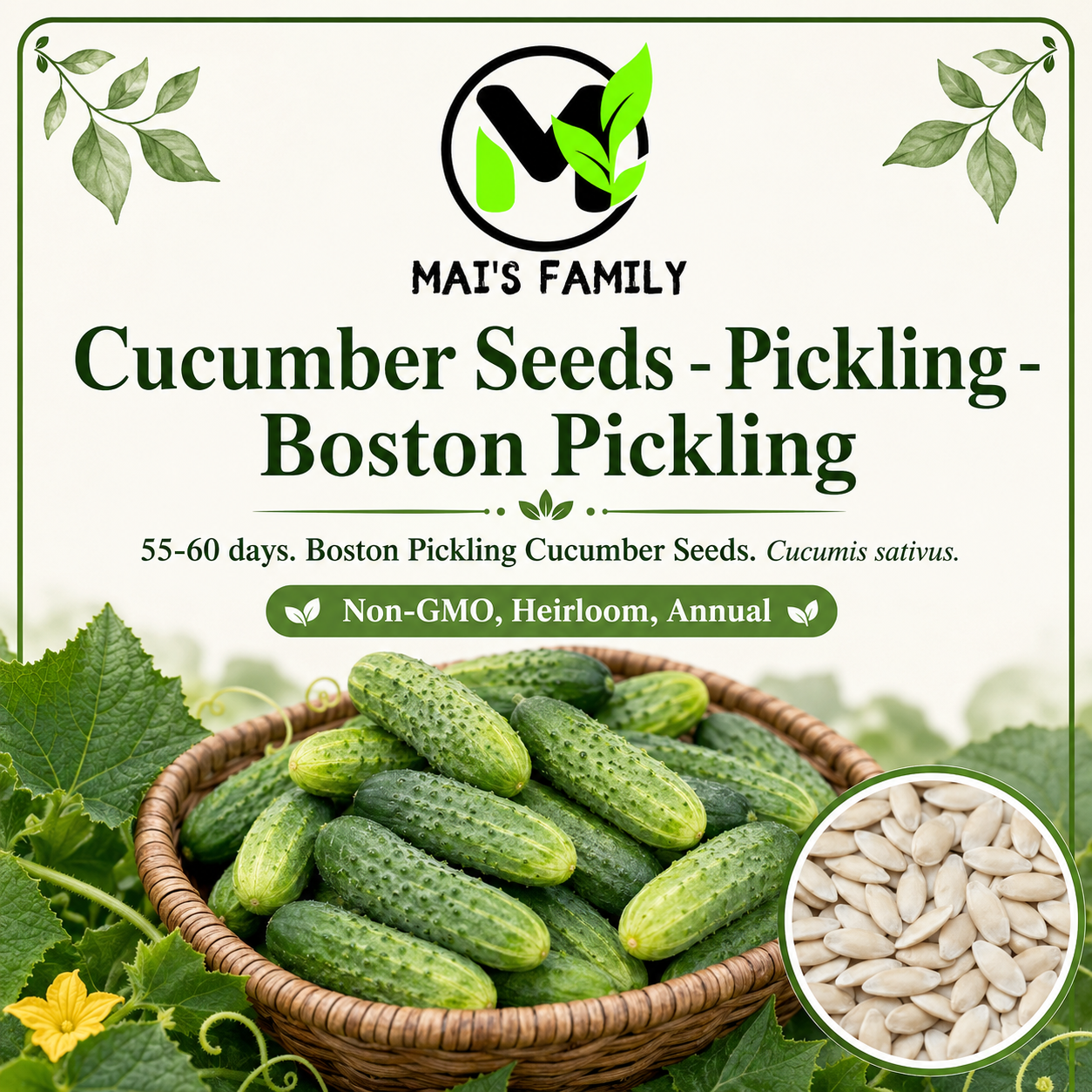 Boston Pickling Cucumber Seeds – Heirloom Non-GMO Open-Pollinated Pickling Variety