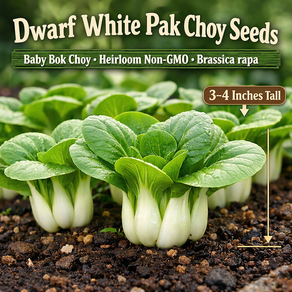 Dwarf White Pak Choy Seeds | Baby Bok Choy | Heirloom Non-GMO | Brassica rapa