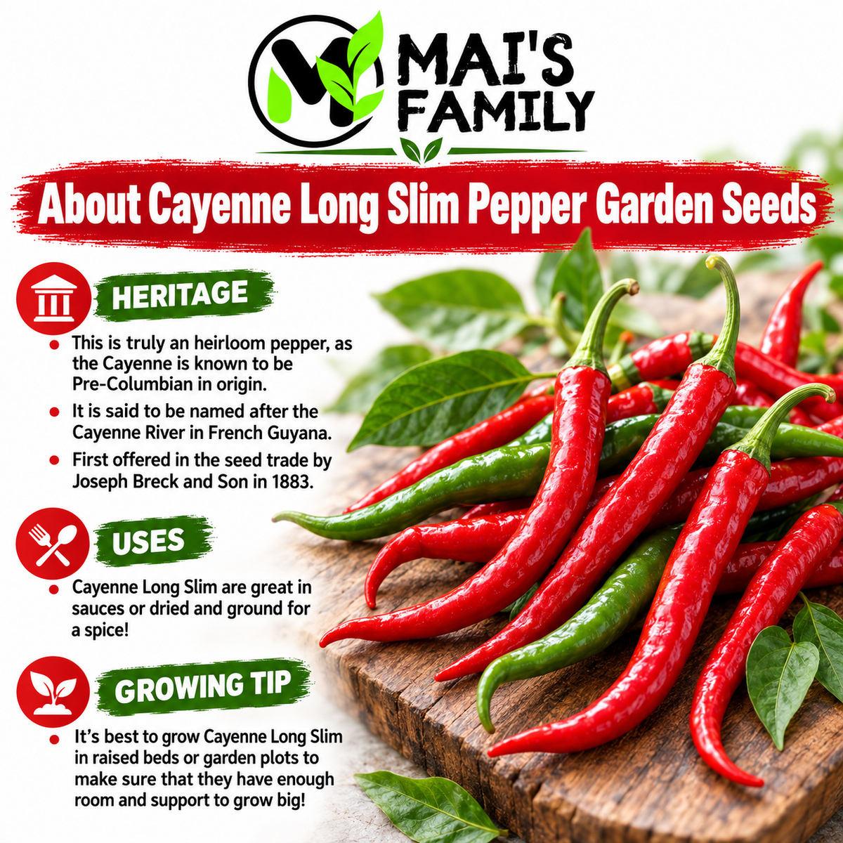 Cayenne Long Slim Pepper Seeds – Heirloom Non-GMO Hot Pepper