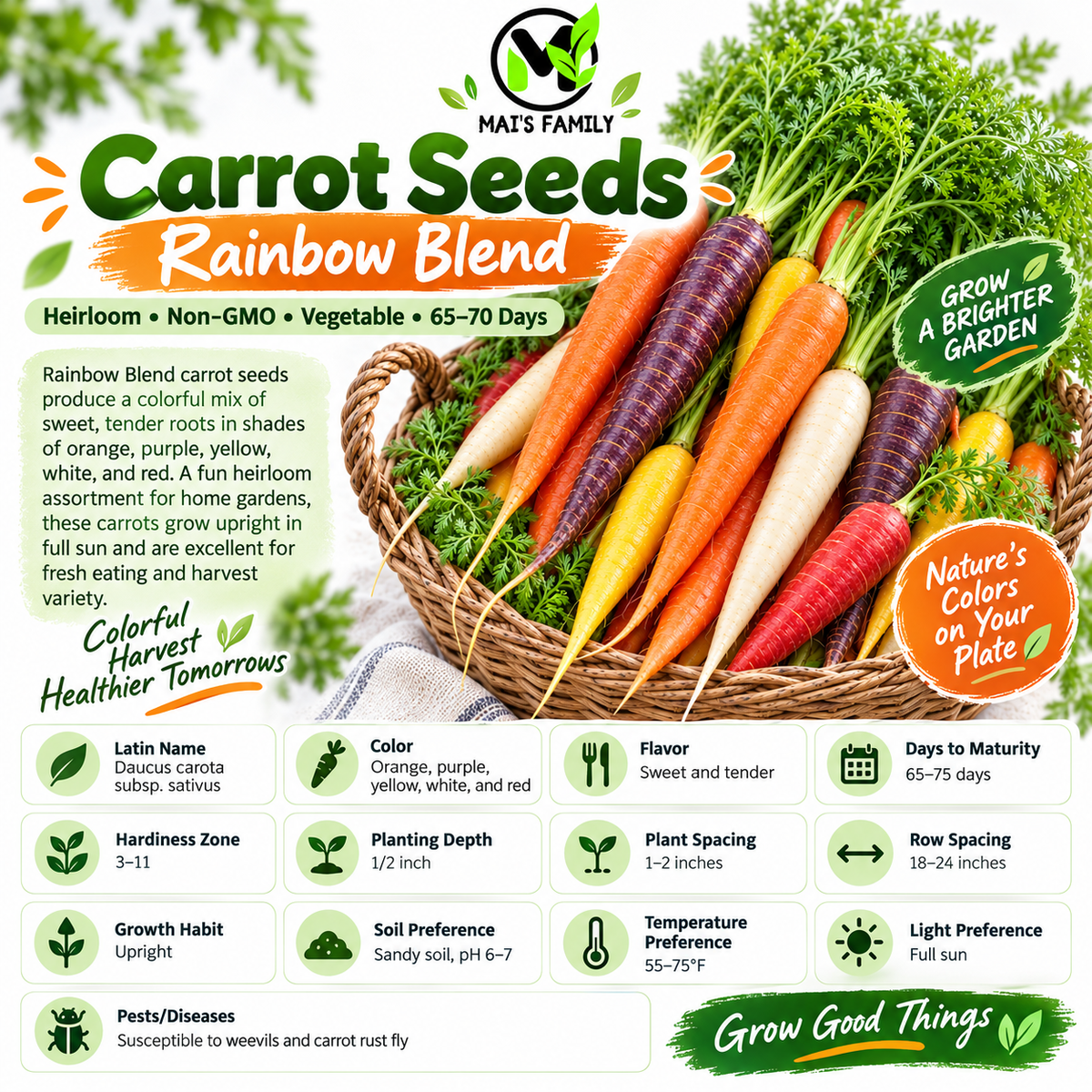 Rainbow Blend Carrot Seeds – Heirloom Non-GMO Colorful Sweet Garden Carrots