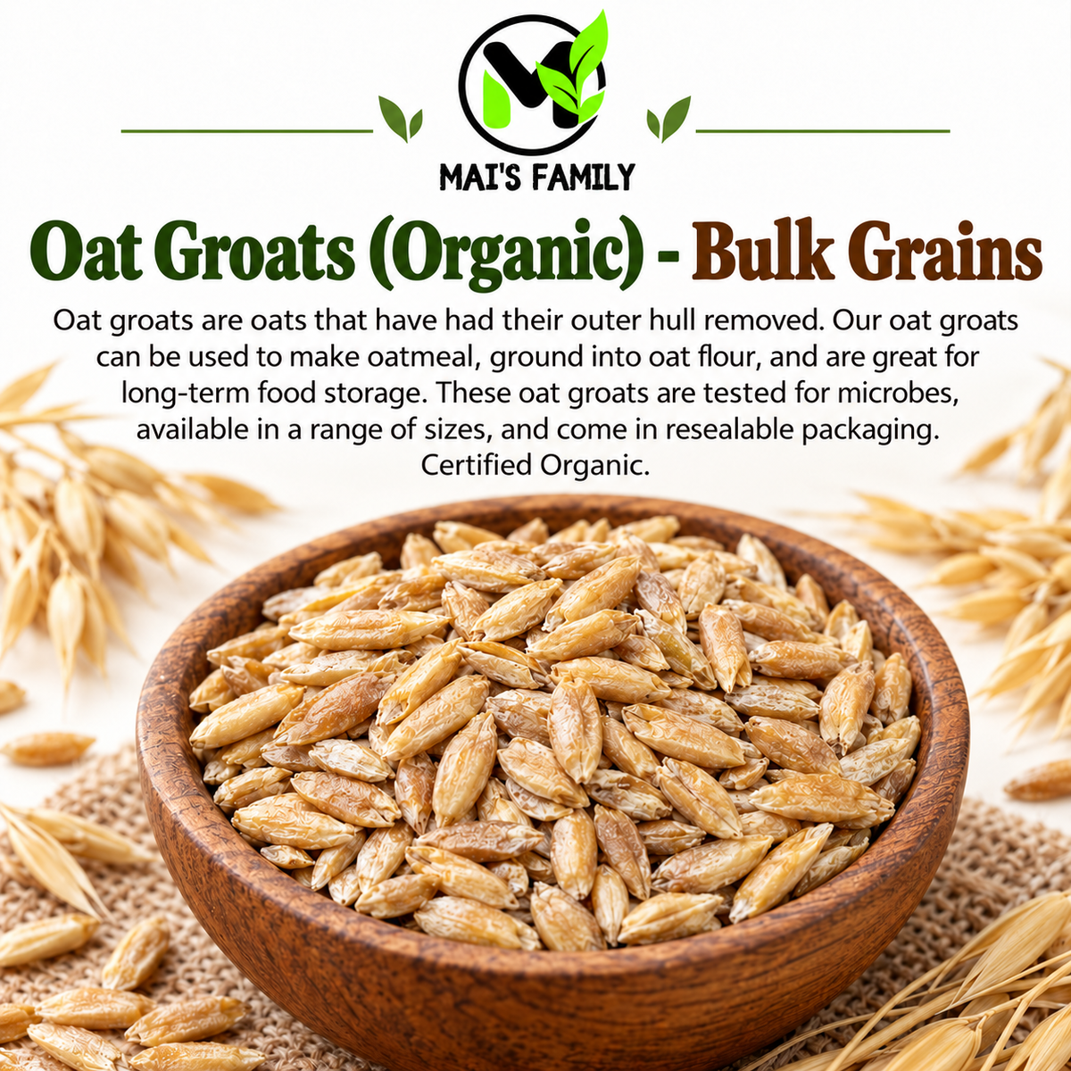 Organic Oat Groats – Hulled Oats Bulk Grain