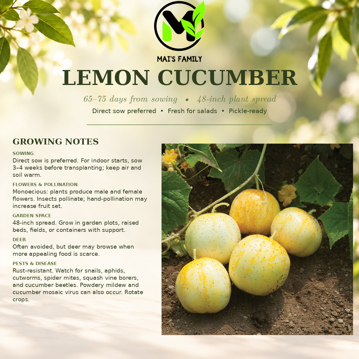 Lemon Cucumber Seeds – Heirloom Non-GMO Round Yellow Cucumber