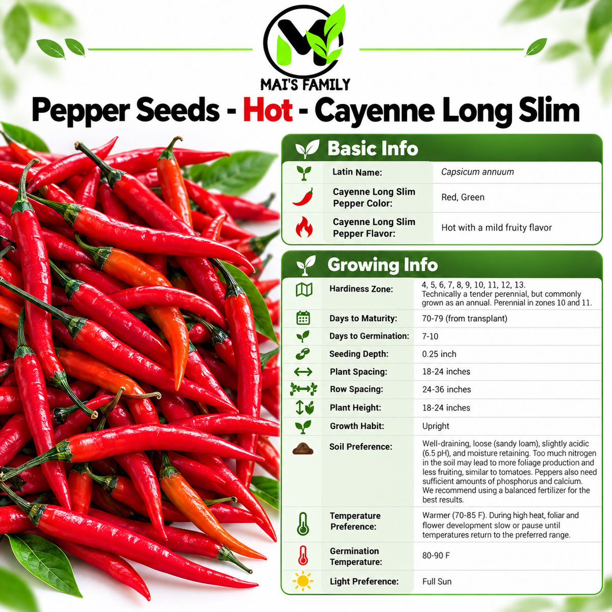 Cayenne Long Slim Pepper Seeds – Heirloom Non-GMO Hot Pepper