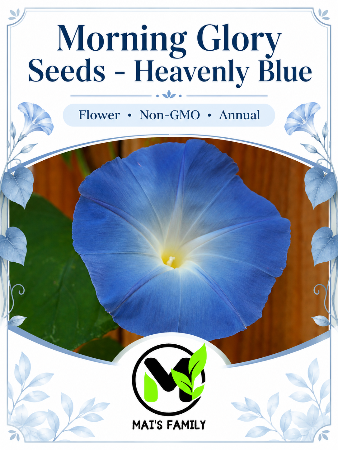 Heavenly Blue Morning Glory Seeds – Non-GMO Annual Climbing Vine