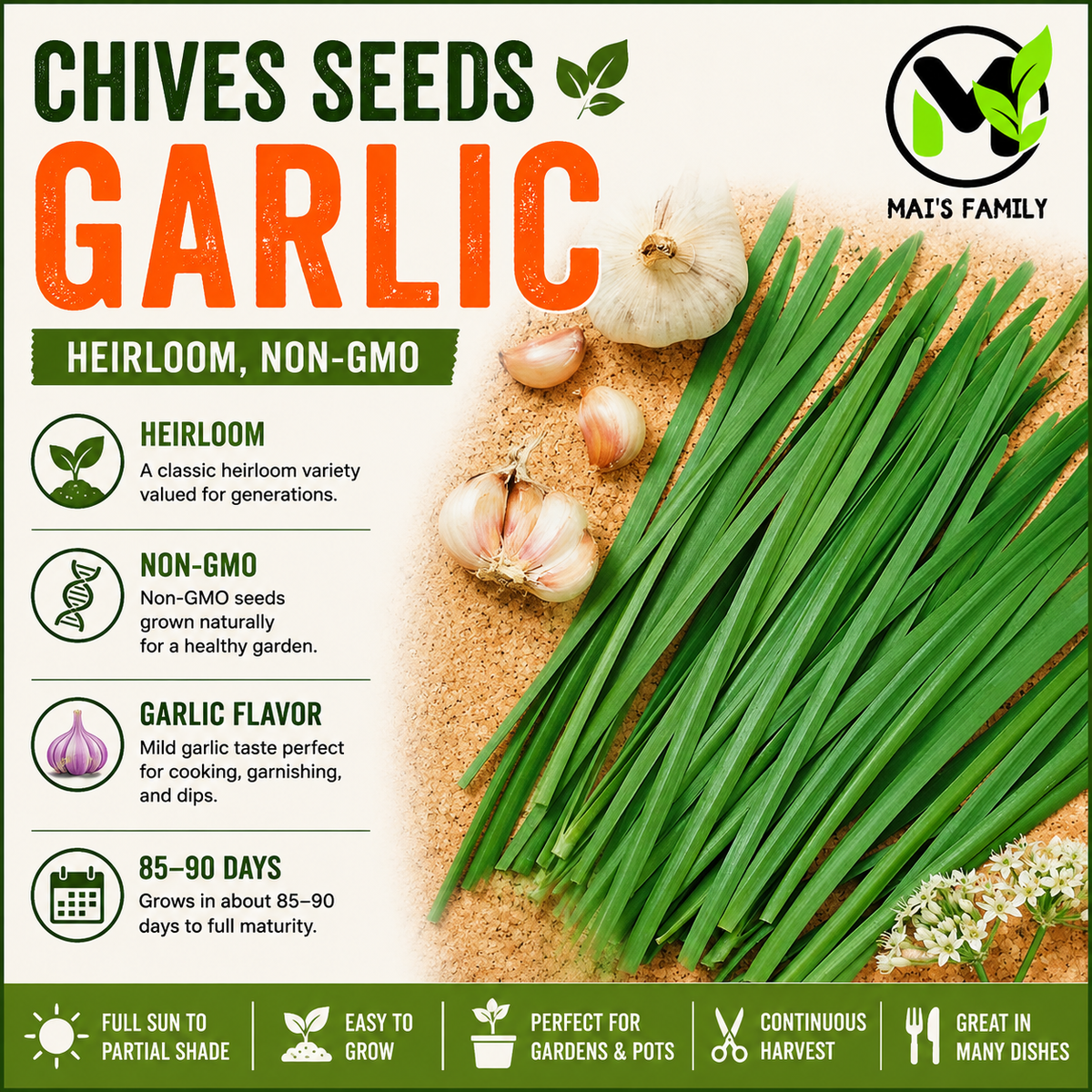 Garlic Chives Seeds – Heirloom Non-GMO Perennial Herb