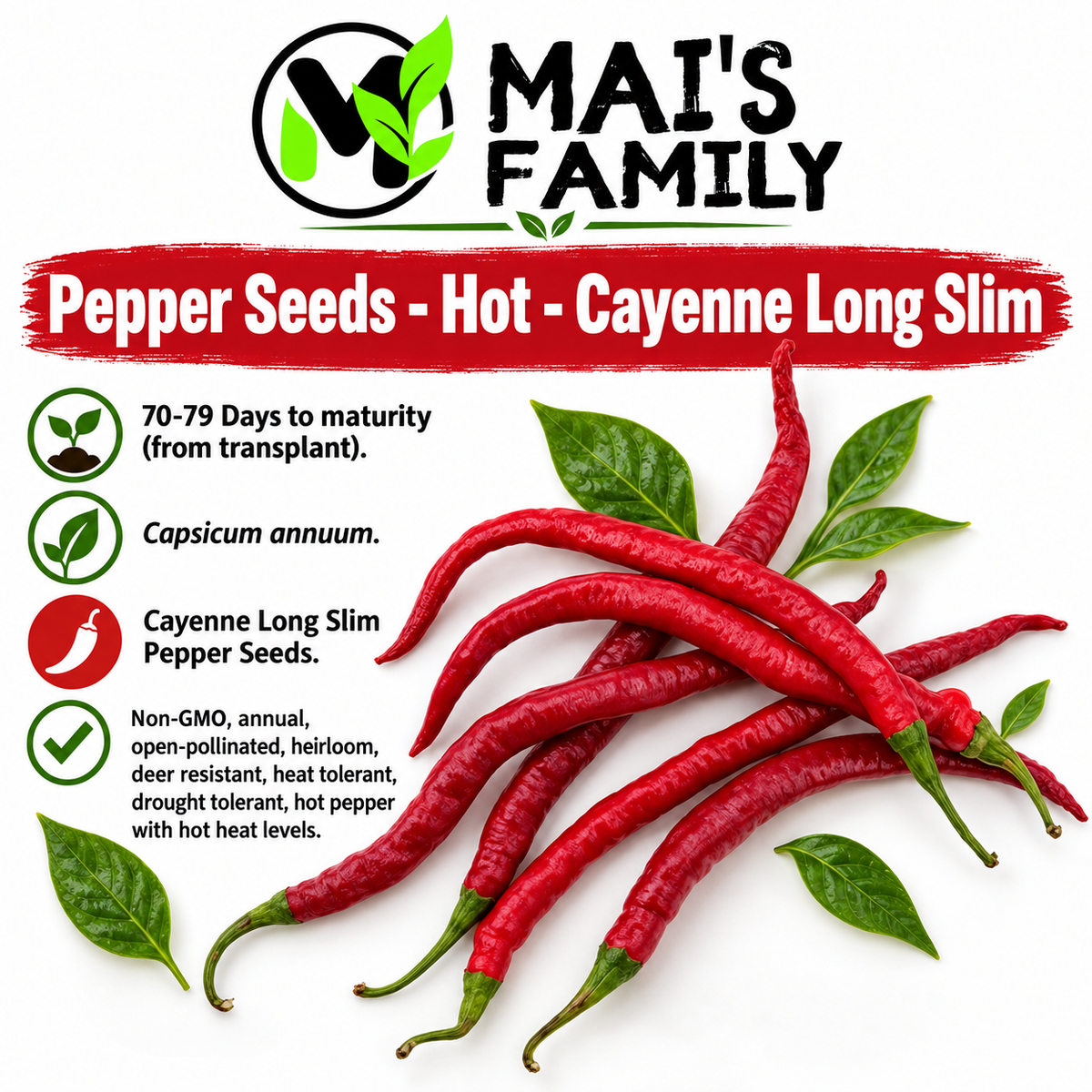 Cayenne Long Slim Pepper Seeds – Heirloom Non-GMO Hot Pepper