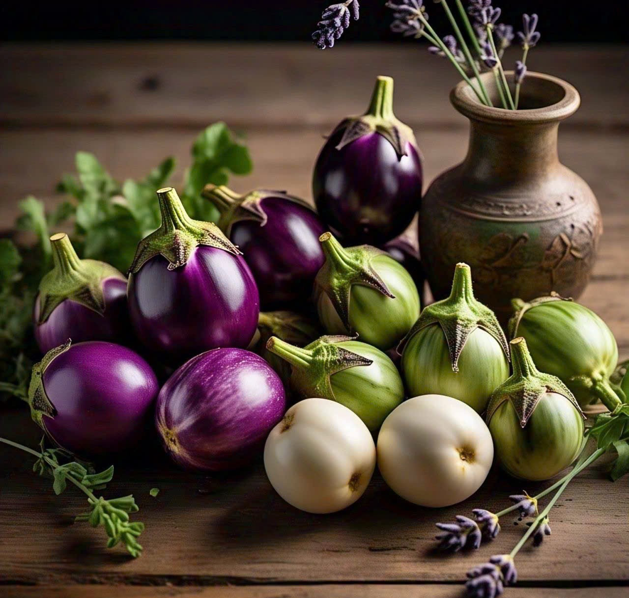 Round Eggplant MIX 3 COLORS SEEDS, cà pháo trộn 3 màu Non-GMO