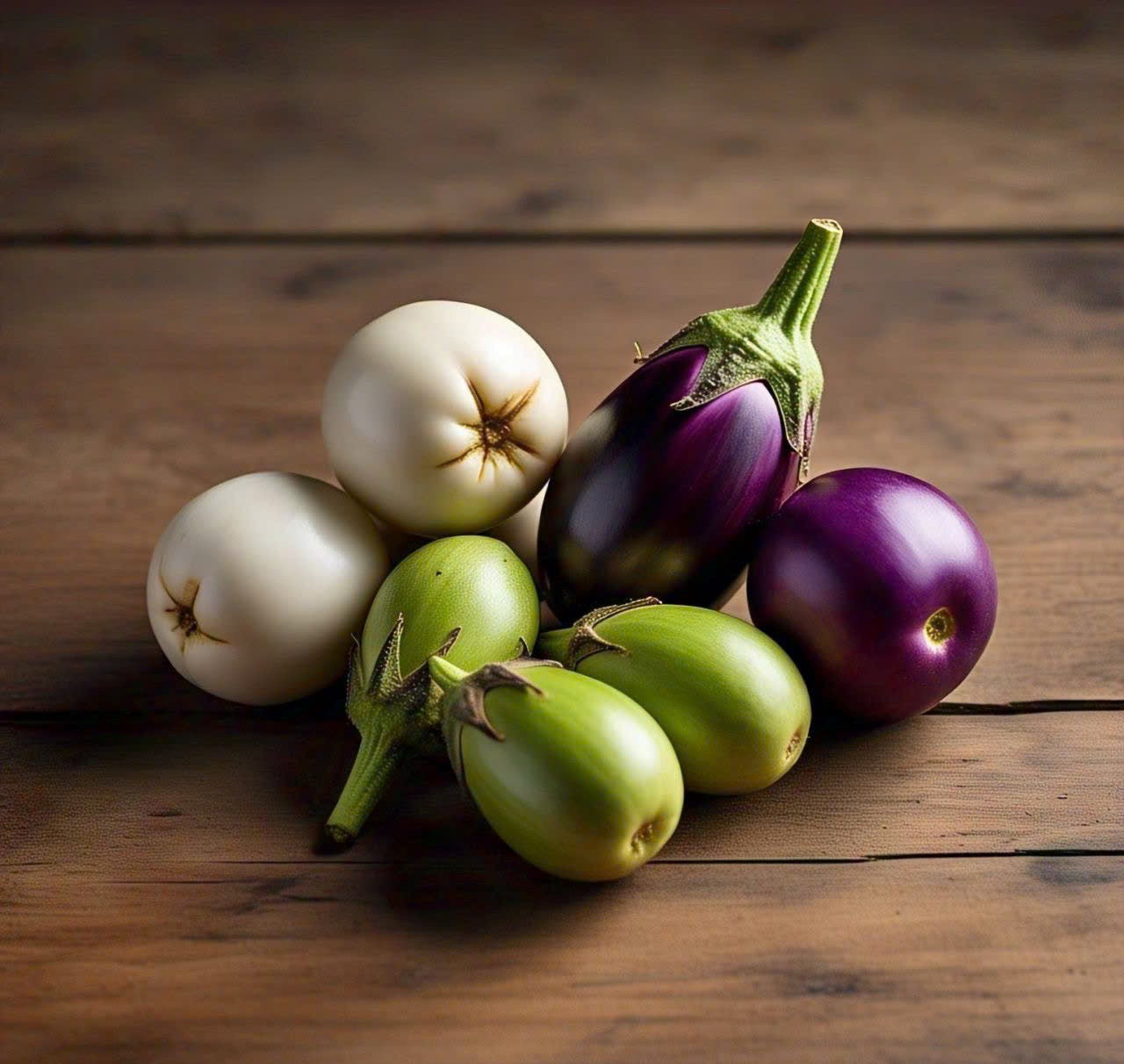 Round Eggplant MIX 3 COLORS SEEDS, cà pháo trộn 3 màu Non-GMO