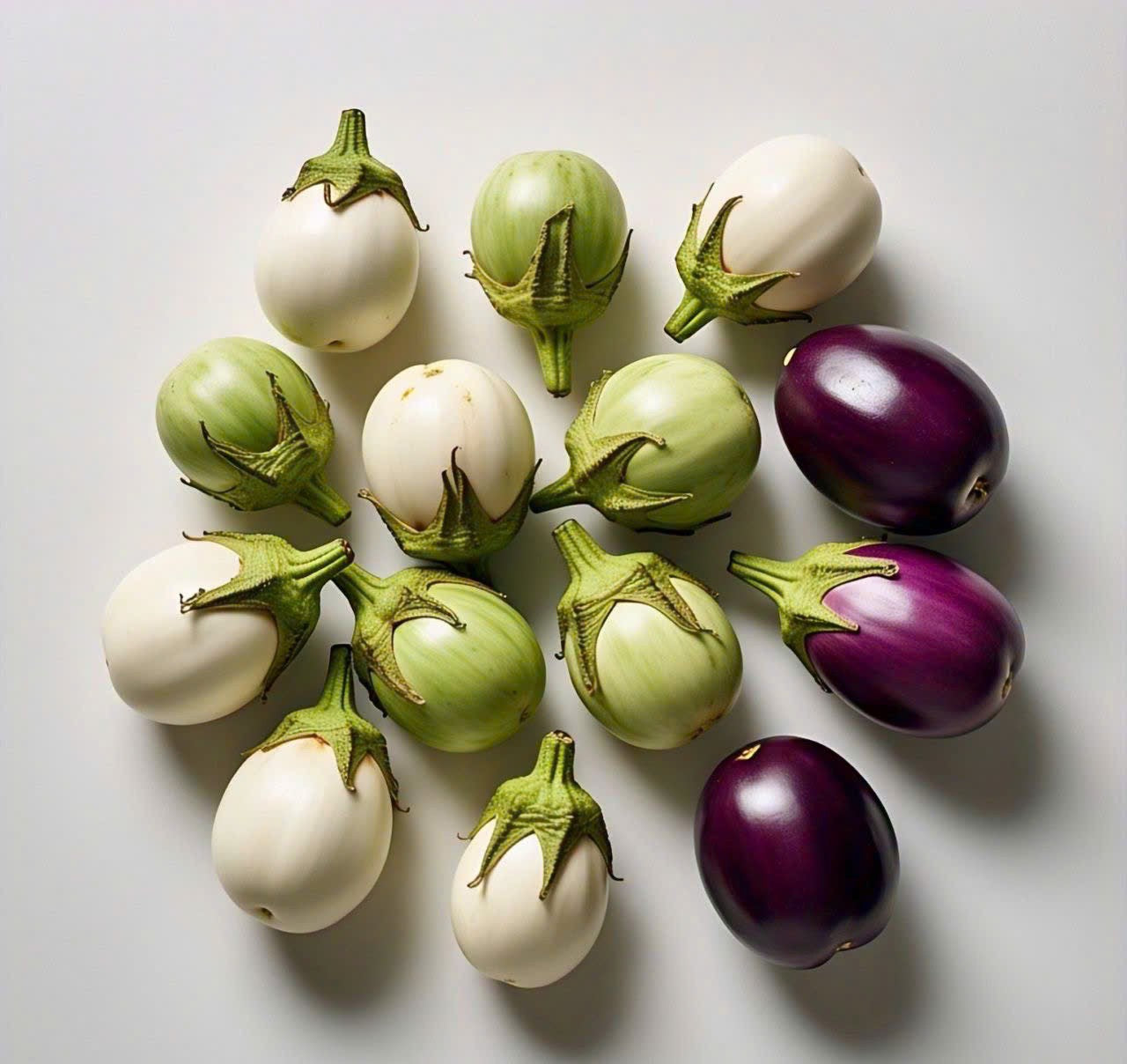 Round Eggplant MIX 3 COLORS SEEDS, cà pháo trộn 3 màu Non-GMO